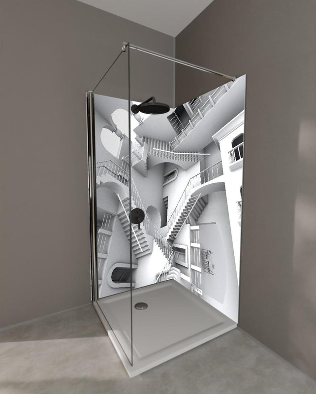 Duschrückwand - 3D-Illustration einer von Escher inspirierten Treppe