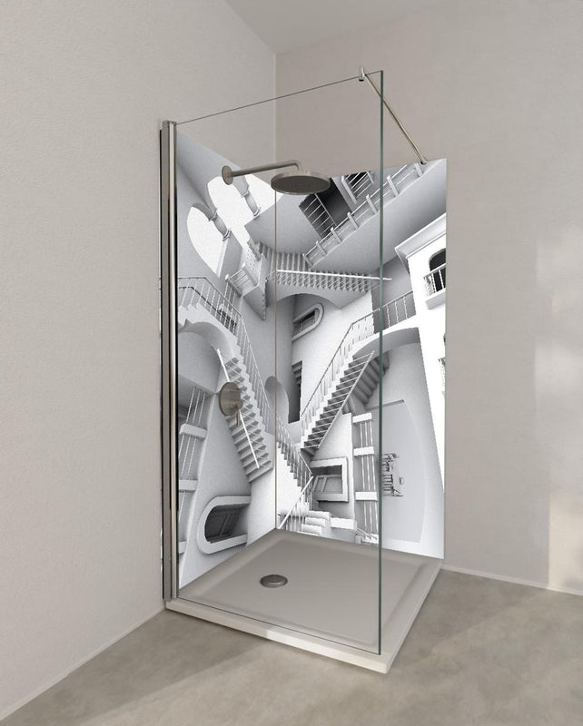 Duschrückwand - 3D-Illustration einer von Escher inspirierten Treppe