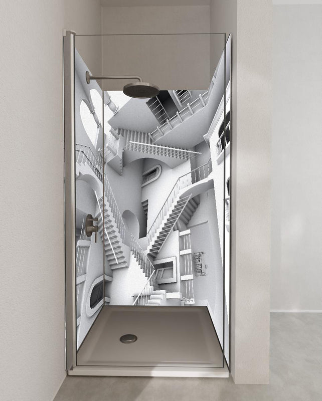 Duschrückwand - 3D-Illustration einer von Escher inspirierten Treppe