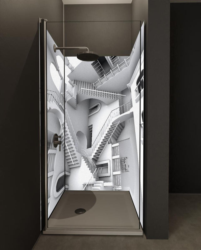 Duschrückwand - 3D-Illustration einer von Escher inspirierten Treppe