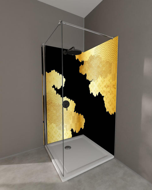 Duschrückwand - Abstrakt Goldene Wellen Texturen Muster