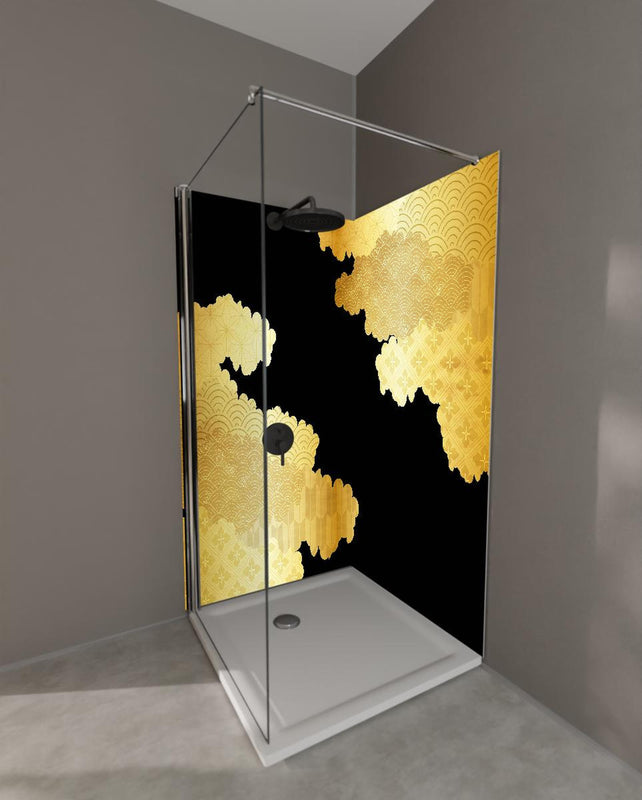 Duschrückwand - Abstrakt Goldene Wellen Texturen Muster
