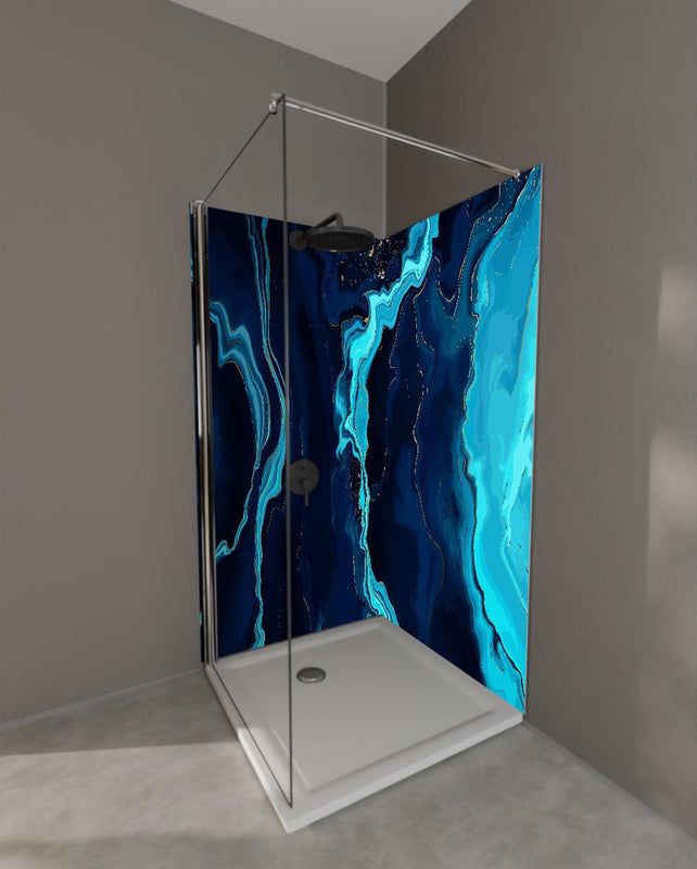 Duschrückwand - Abstrakte Kunst Blau Türkis Fließende Linien