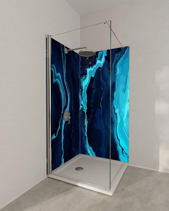 Duschrückwand - Abstrakte Kunst Blau Türkis Fließende Linien