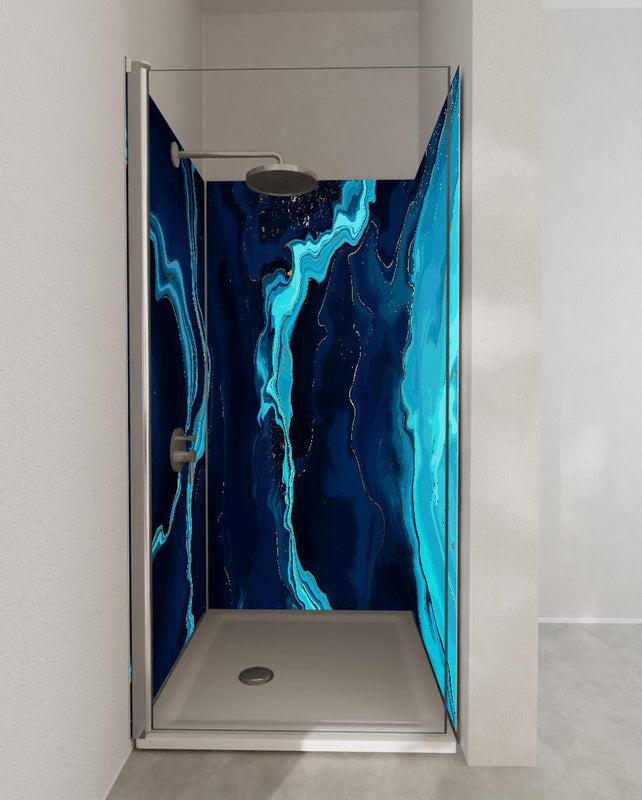 Duschrückwand - Abstrakte Kunst Blau Türkis Fließende Linien