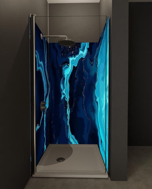Duschrückwand - Abstrakte Kunst Blau Türkis Fließende Linien