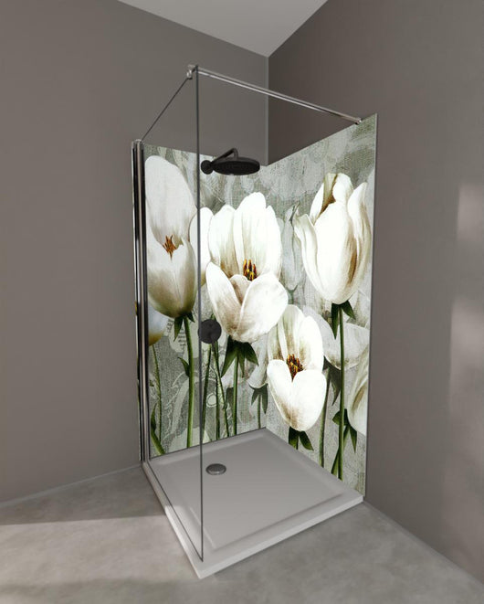 Duschrückwand - Abstraktes Blumen Tapetendesign