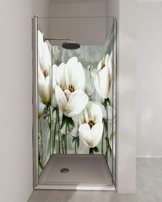 Duschrückwand - Abstraktes Blumen Tapetendesign