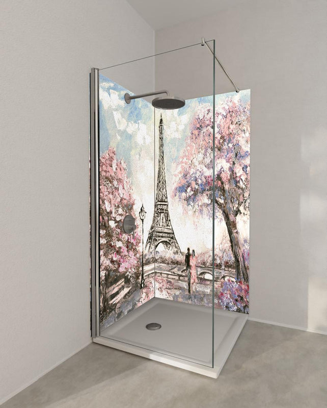 Duschrückwand - Acrylgemälde eines Paares in Paris