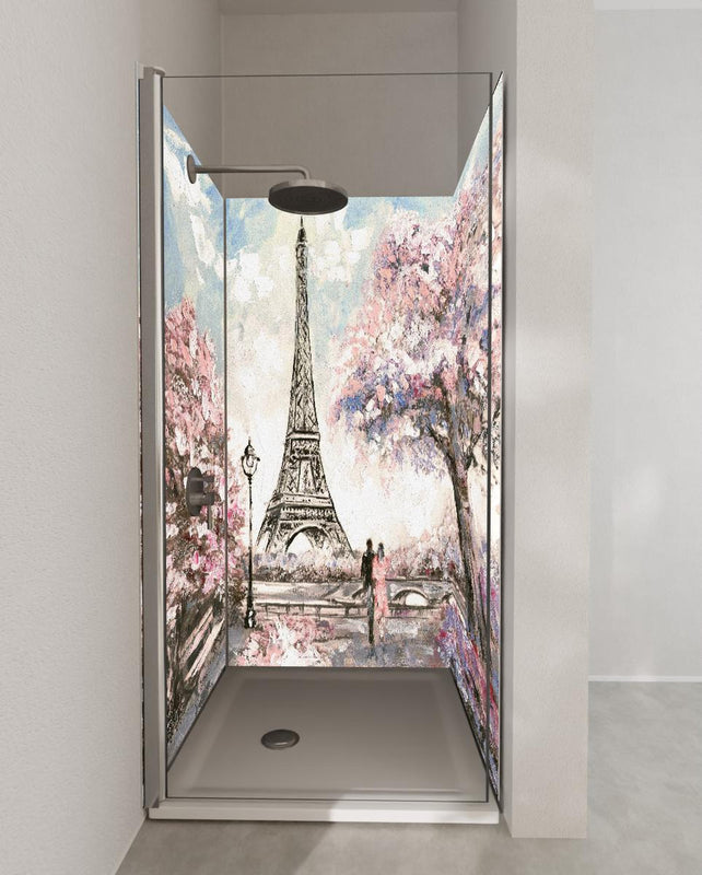 Duschrückwand - Acrylgemälde eines Paares in Paris