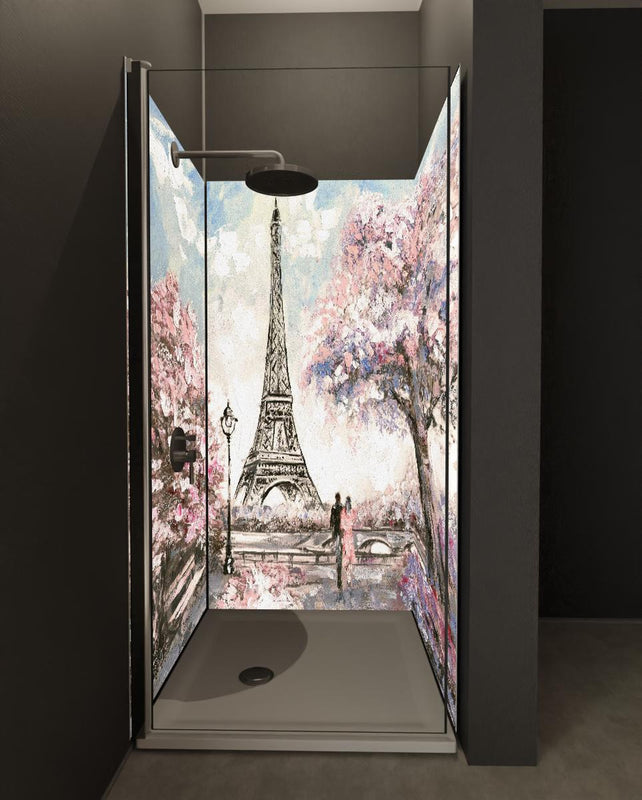 Duschrückwand - Acrylgemälde eines Paares in Paris