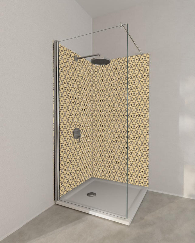 Duschrückwand - Beige Diamantenmuster Textiloptik Tapete