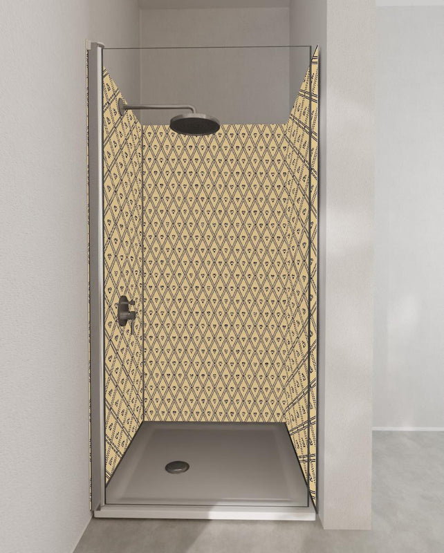 Duschrückwand - Beige Diamantenmuster Textiloptik Tapete
