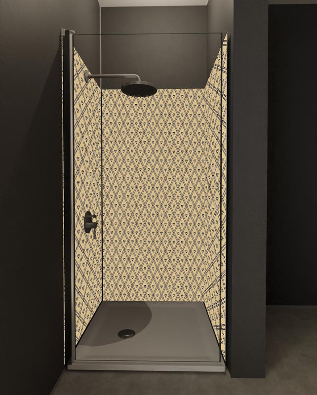 Duschrückwand - Beige Diamantenmuster Textiloptik Tapete