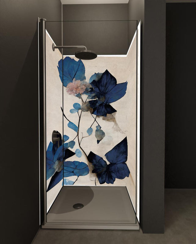 Duschrückwand - Blaue Blüten - Floral