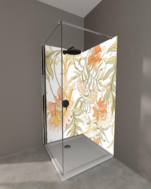 Duschrückwand - Blumenmuster in sanften Pastelltönen Wandbild