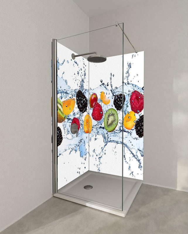 Duschrückwand - Buntes Fruchtwasser-Splash Fotografie