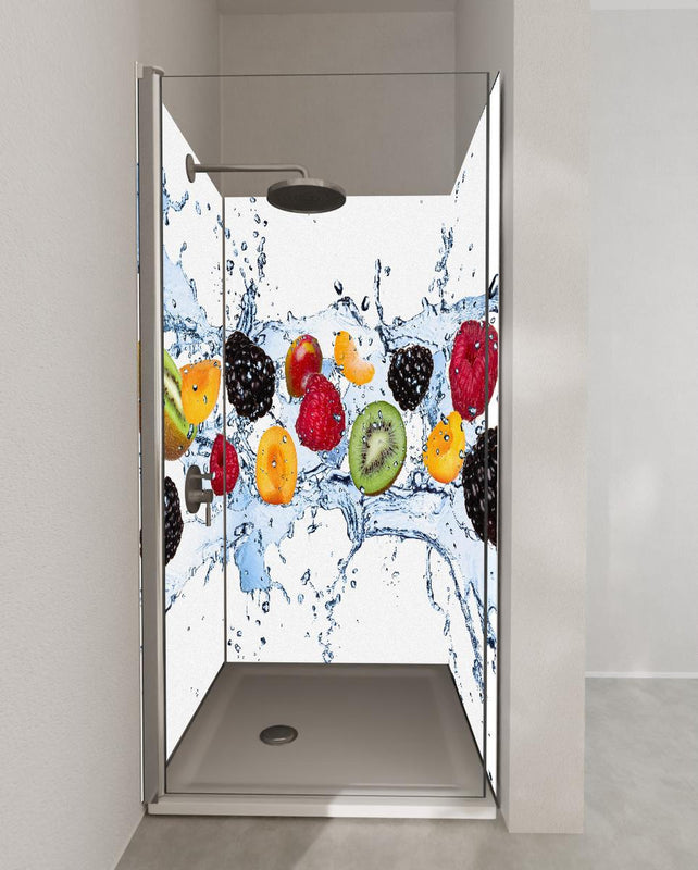 Duschrückwand - Buntes Fruchtwasser-Splash Fotografie