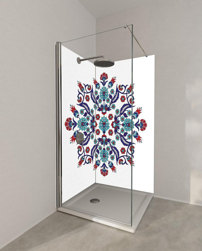 Duschrückwand - Dekoratives Mandala in Blau und Rot