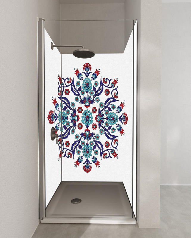 Duschrückwand - Dekoratives Mandala in Blau und Rot