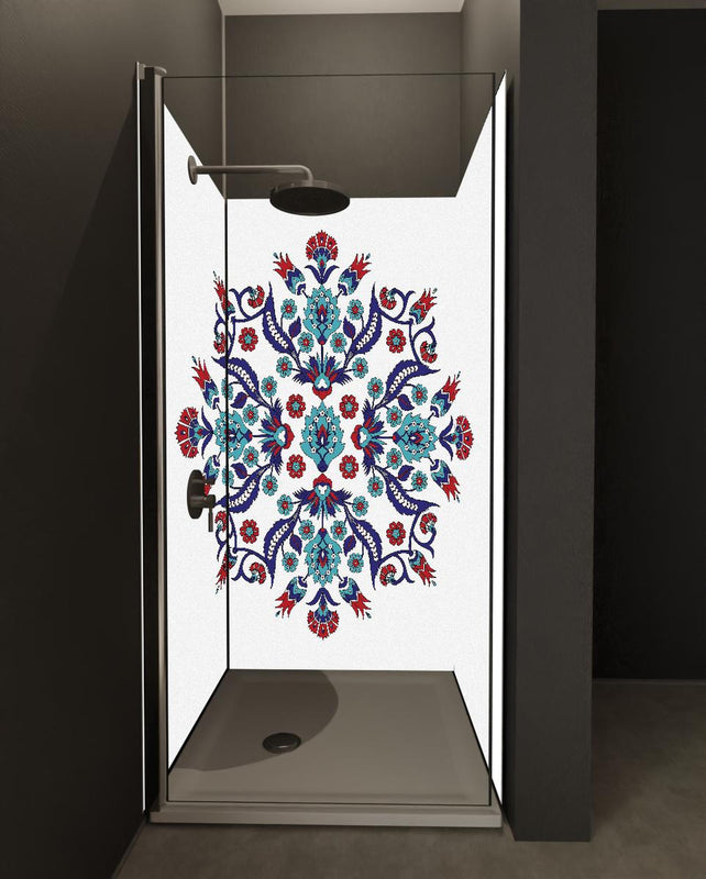 Duschrückwand - Dekoratives Mandala in Blau und Rot