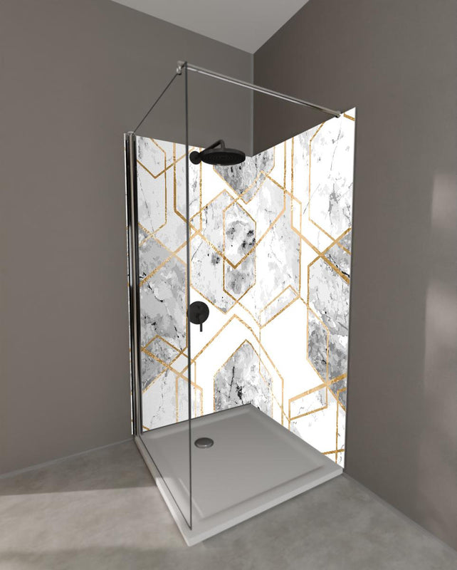 Duschrückwand - Edle Marmoroptik in Weiß und Gold