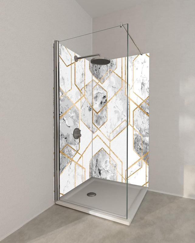 Duschrückwand - Edle Marmoroptik in Weiß und Gold