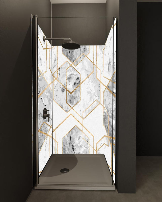 Duschrückwand - Edle Marmoroptik in Weiß und Gold