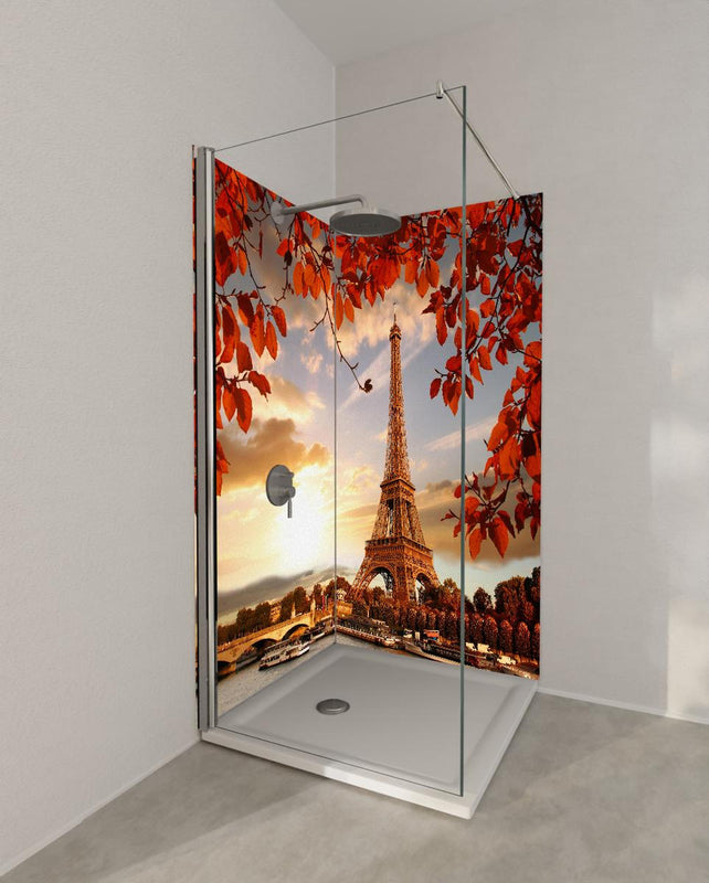 Duschrückwand - Eiffelturm mit Herbstlaub in Paris