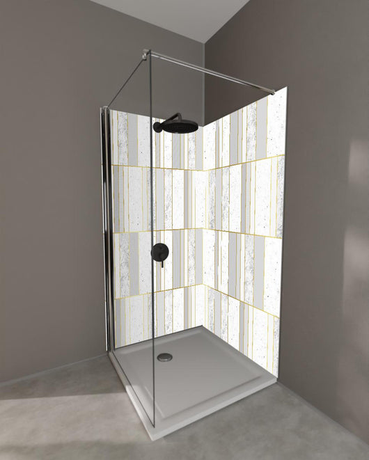 Duschrückwand - Elegante Fliese in Weiß-Gold-Marmoroptik