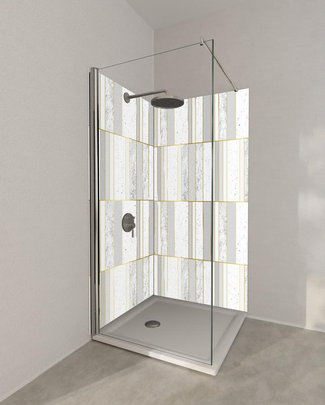 Duschrückwand - Elegante Fliese in Weiß-Gold-Marmoroptik