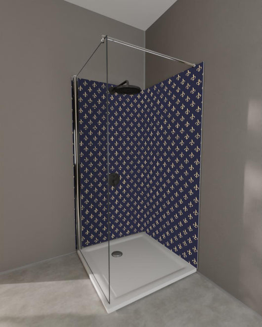 Duschrückwand - Elegante dunkelblaue Ornamentstruktur