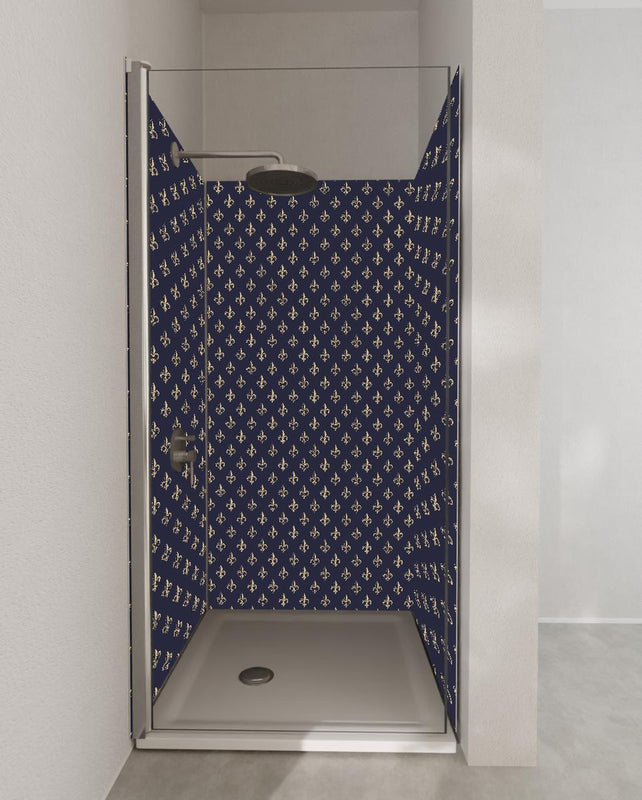 Duschrückwand - Elegante dunkelblaue Ornamentstruktur