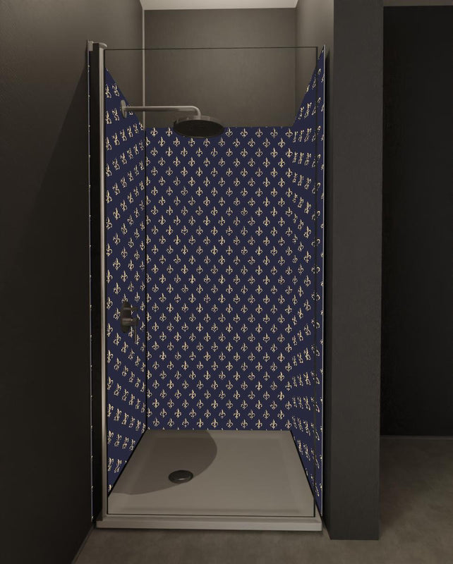 Duschrückwand - Elegante dunkelblaue Ornamentstruktur