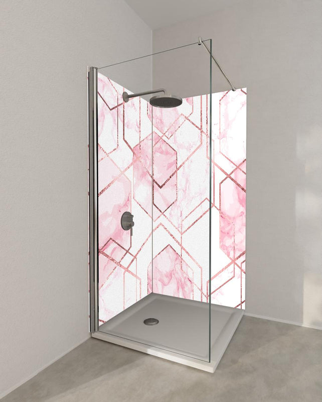 Duschrückwand - Eleganter rosa Marmor mit goldenen Linien