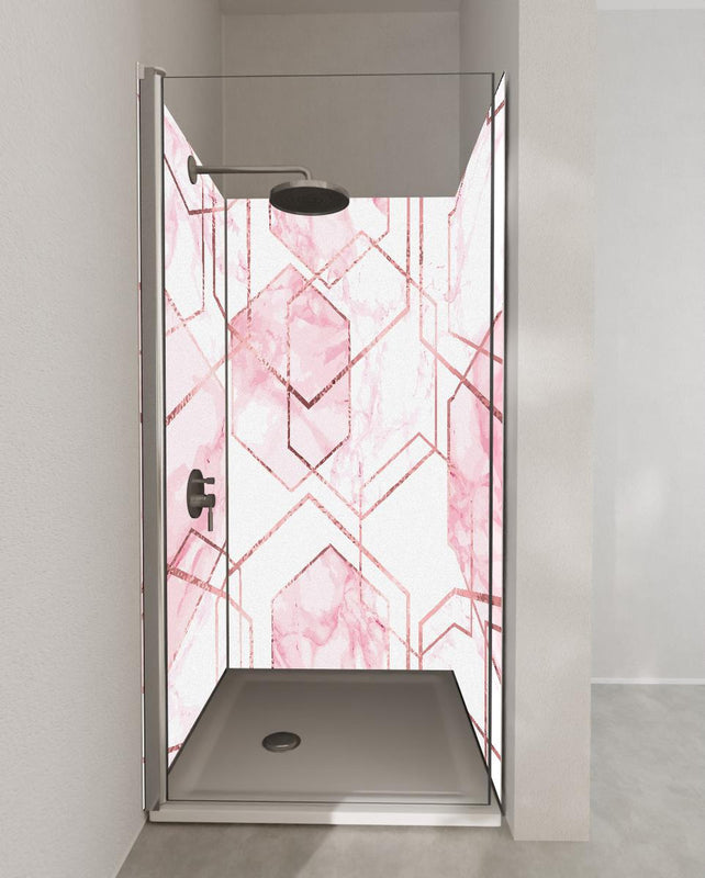 Duschrückwand - Eleganter rosa Marmor mit goldenen Linien