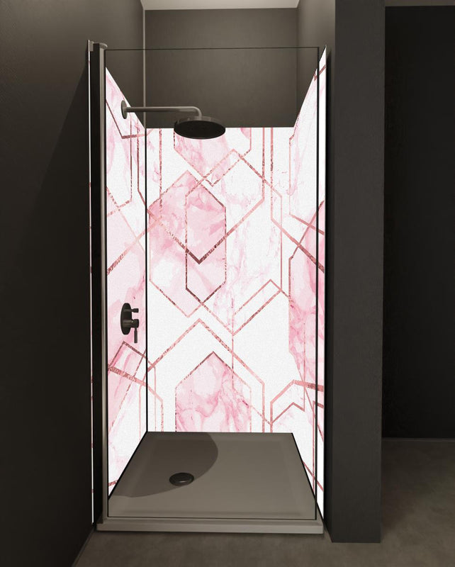 Duschrückwand - Eleganter rosa Marmor mit goldenen Linien