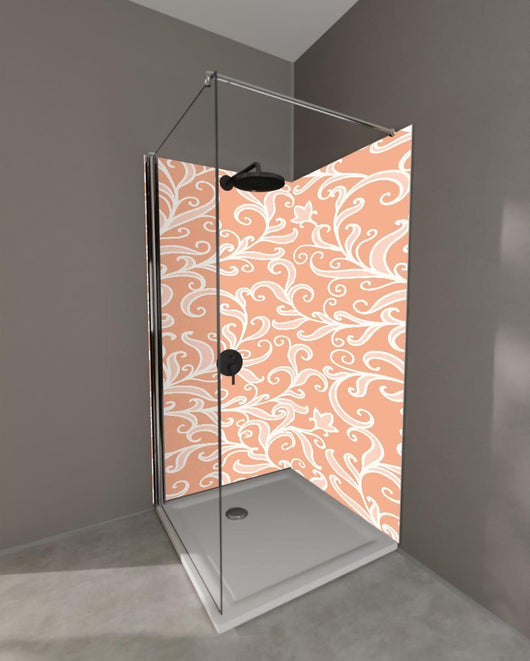 Duschrückwand - Elegantes Floral Ornament Muster in Apricot