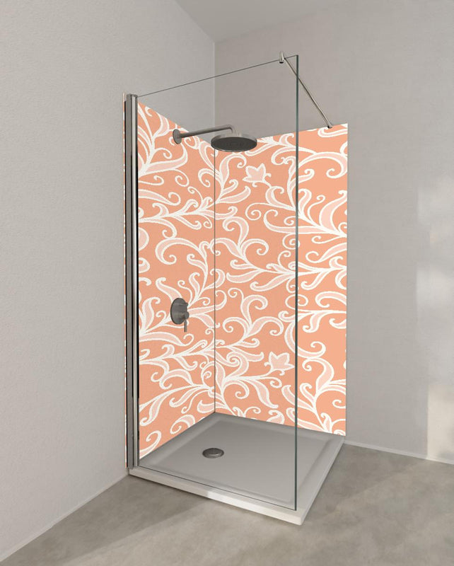 Duschrückwand - Elegantes Floral Ornament Muster in Apricot