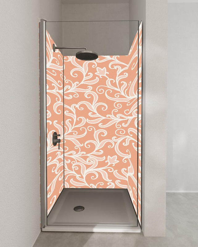 Duschrückwand - Elegantes Floral Ornament Muster in Apricot