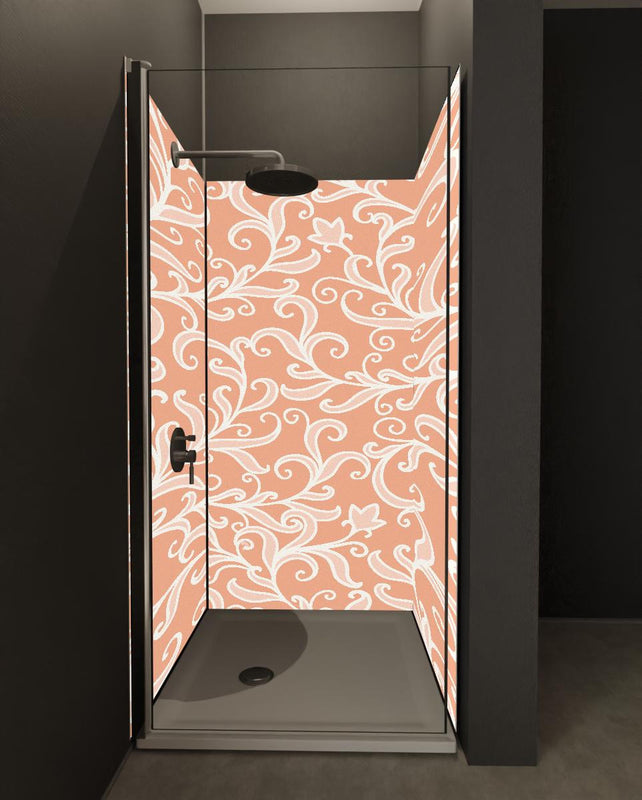 Duschrückwand - Elegantes Floral Ornament Muster in Apricot