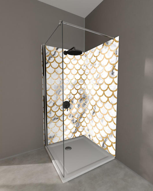 Duschrückwand - Elegantes Gold Marmor Skalenmuster Design