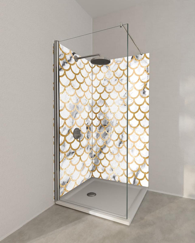 Duschrückwand - Elegantes Gold Marmor Skalenmuster Design