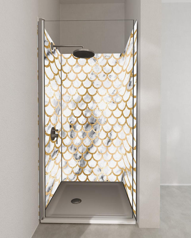 Duschrückwand - Elegantes Gold Marmor Skalenmuster Design