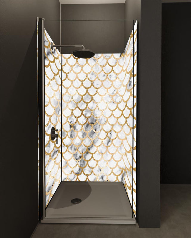 Duschrückwand - Elegantes Gold Marmor Skalenmuster Design