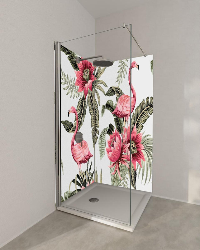 Duschrückwand - Exotisches Flamingo Blumen Design