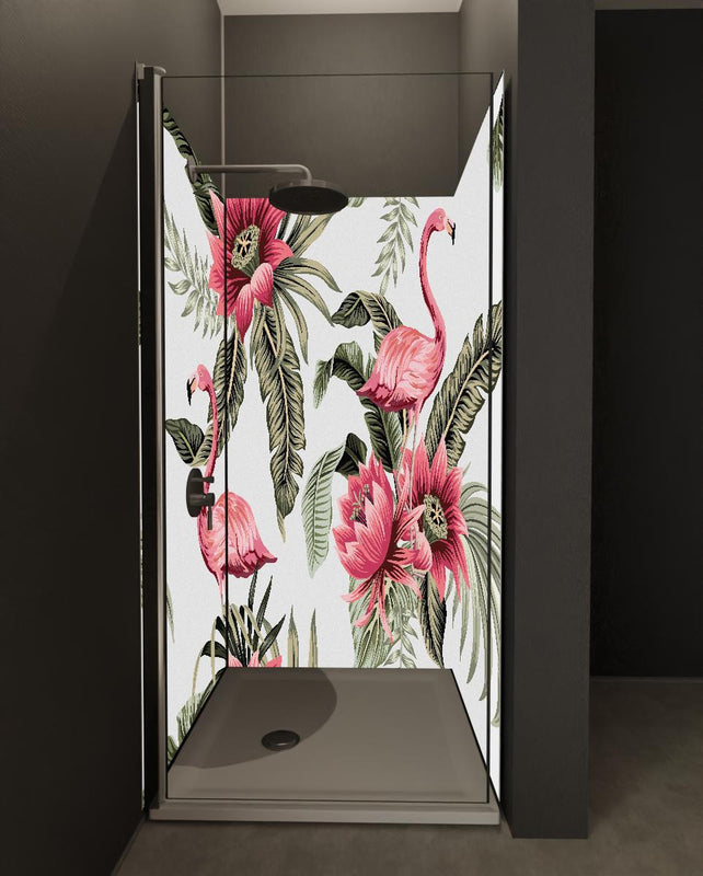 Duschrückwand - Exotisches Flamingo Blumen Design