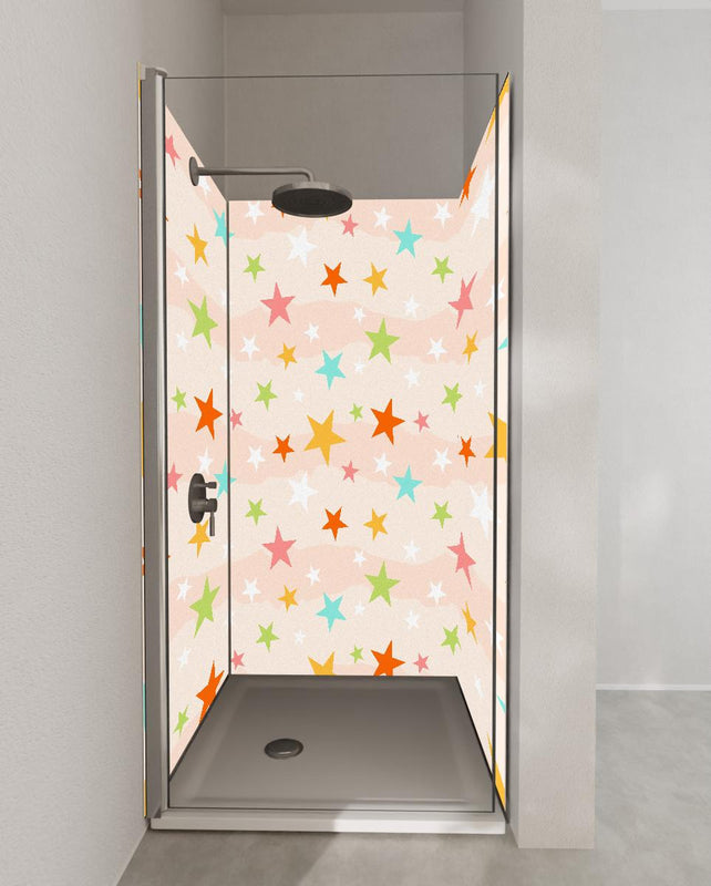 Duschrückwand - Farbenfrohe Sterne Kinderzimmer Tapetenmuster