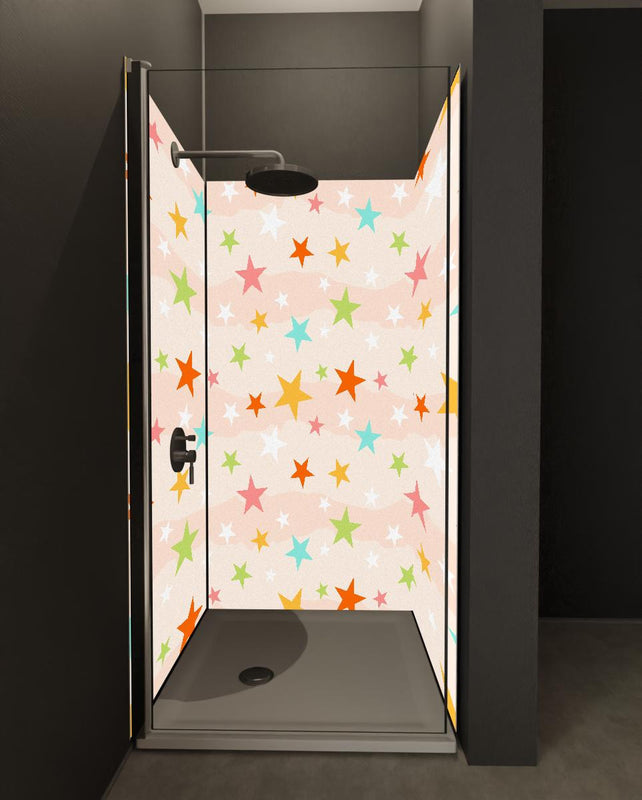 Duschrückwand - Farbenfrohe Sterne Kinderzimmer Tapetenmuster