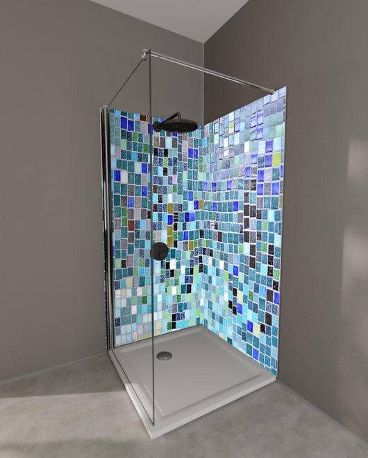 Duschrückwand - Farbenfrohes Mosaikfliesen Wanddesign